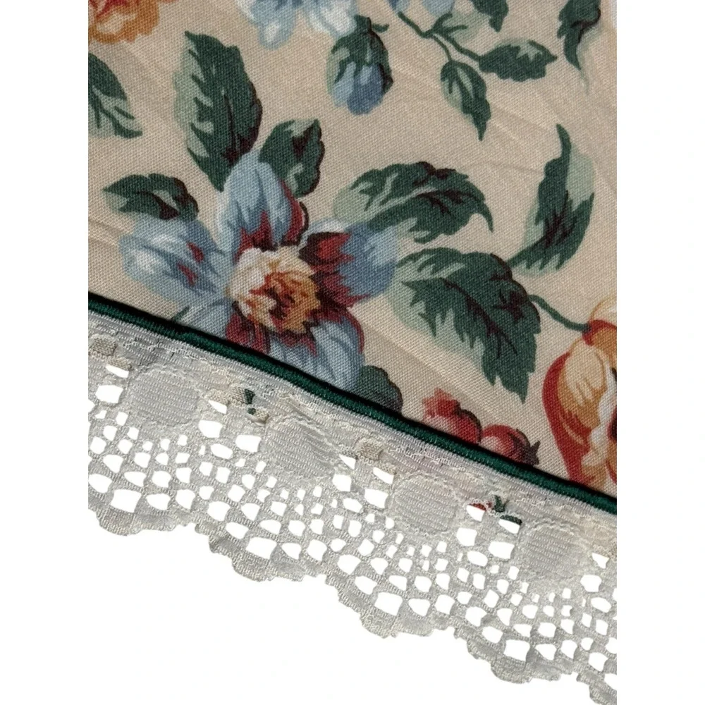 Vintage Floral Swag Valances Short Curtains Left & Right Lace Trim Cottage